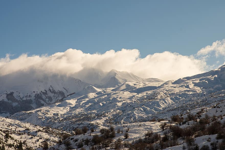 ภูเขา, หิมะ, ฤดูหนาว, เมฆ, หนาว, ธรรมชาติ, ภูมิประเทศ, ทัศนียภาพ, Kastoria
