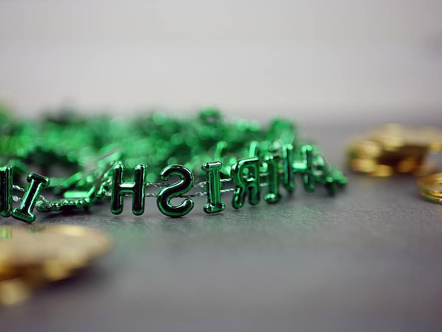 성 패트릭의 날, 아일랜드의, 토끼풀, 클로버, 축하, 파티, 녹색, 운이 좋은, 동전, 염주, 컵