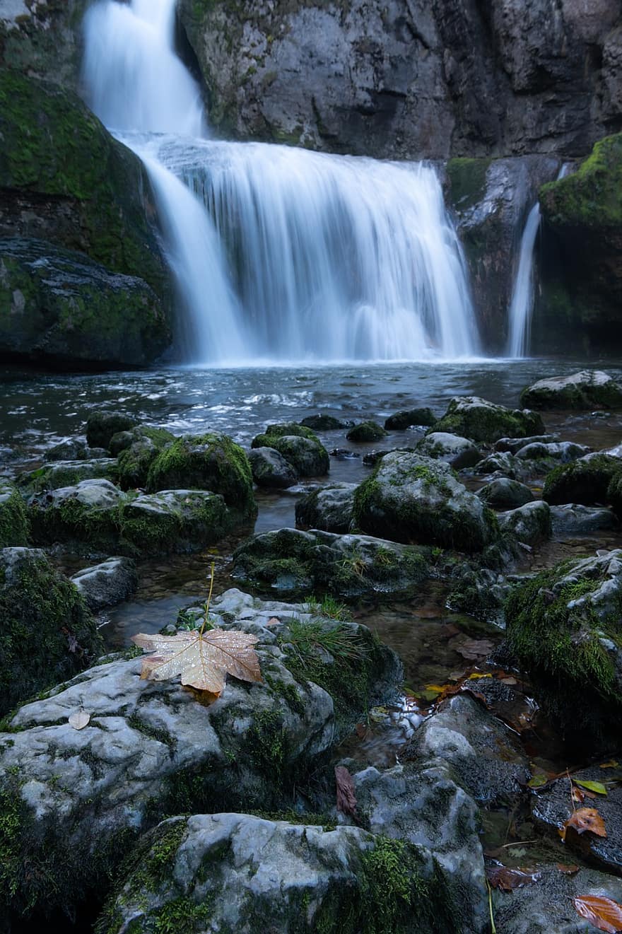 водопади, река, скали, мъх, поток, течаща вода, рекичка, есен, каскада, течаща, природа
