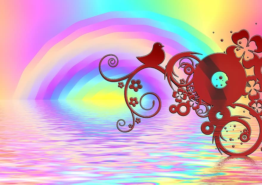arco iris, pájaro, color, Kringel, líneas, fondo, vistoso, agua
