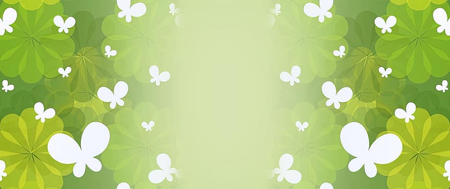 Butterflies, Drawing, Digital Illustration, Background, Floral, Stylized, Template, Green, Heading, Banner, Website Banner