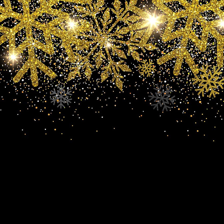 Design, Snowflakes, Gold, Banner, Background, Christmas