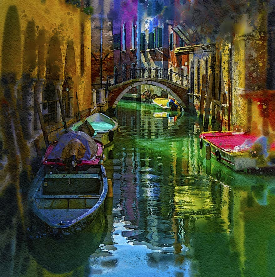 Venedig, stad, Italien, arkitektur, kanal, vatten, lagun, resa, semester, turism, båtar