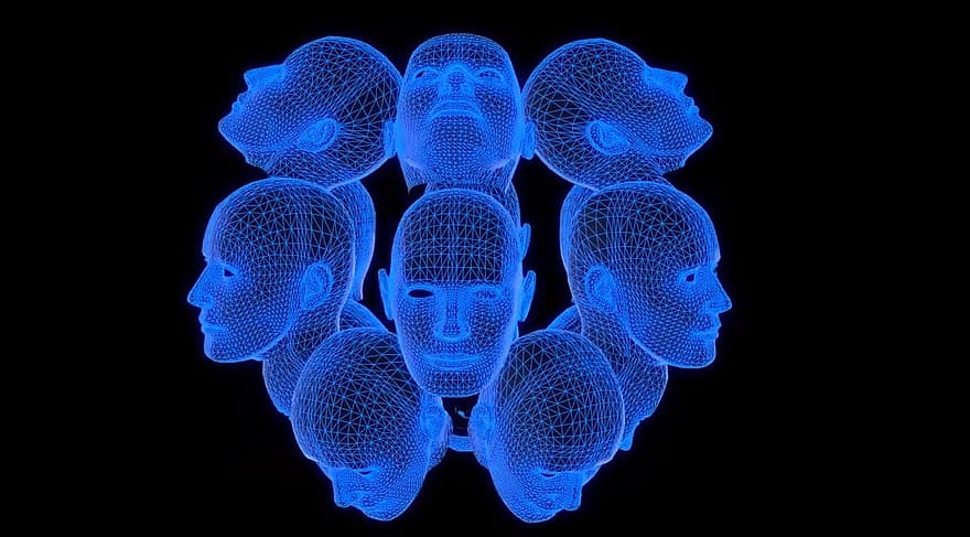 人間の頭、3Dレンダリング、赤ちゃん、分離された赤ちゃん、青、青いオブジェクト、映画のような、色、素子、未来、未来的な