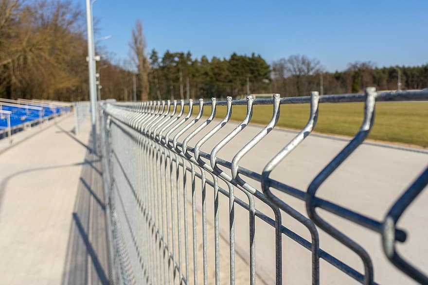 çit, metal, ağ, kapatmak, alan, açık havada, mavi, çelik, köprü, spor, korkuluk