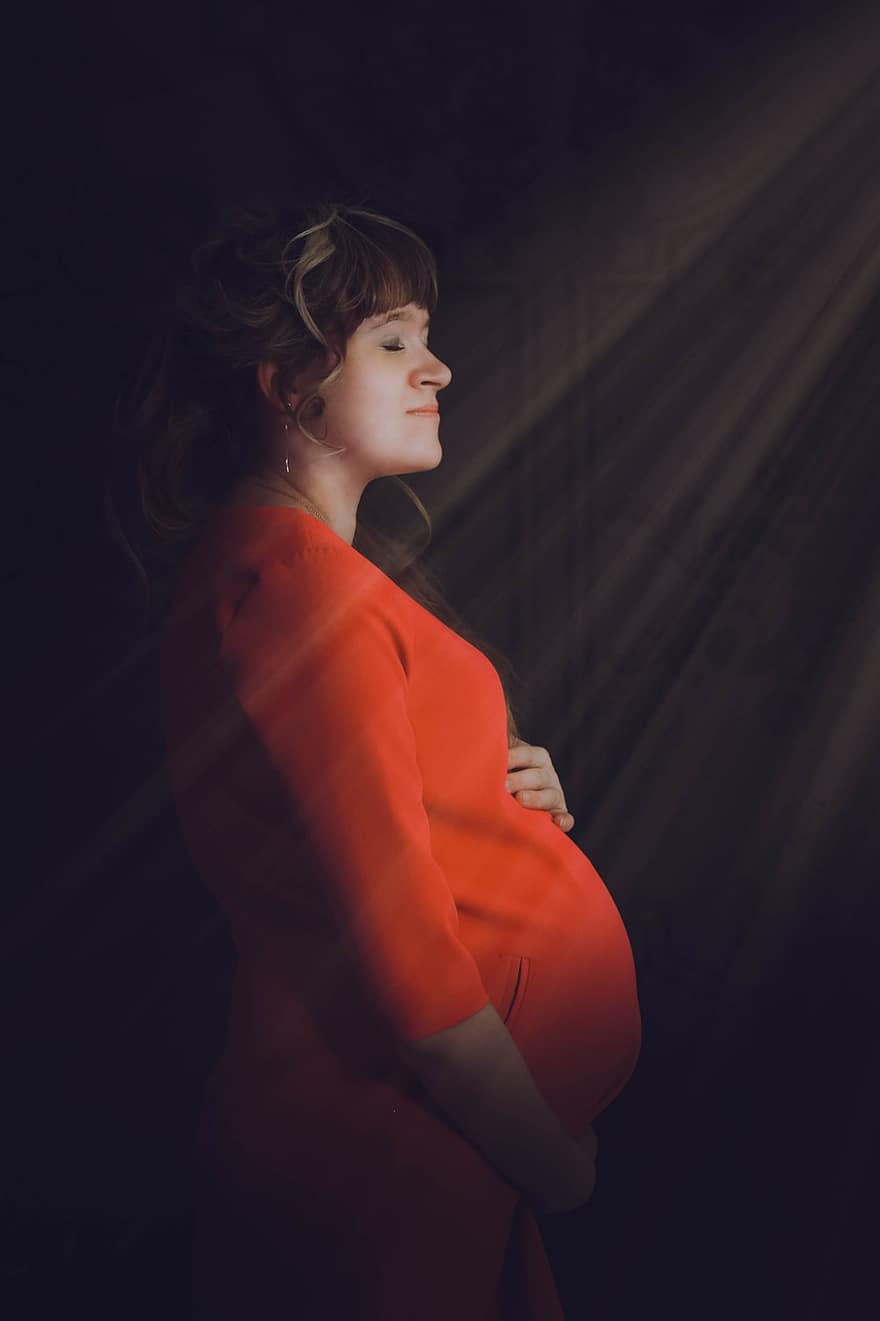 žena, těhotenství, mateřství, břicho, maminka, paprsky, světelných paprsků