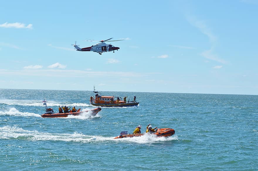 pelastusveneet, helikopteri, meri, pelastaa, Aldeburgh, Kuninkaallinen kansallinen pelastusvenelaitos, RNLI, kuljetus, vesi, valtameri
