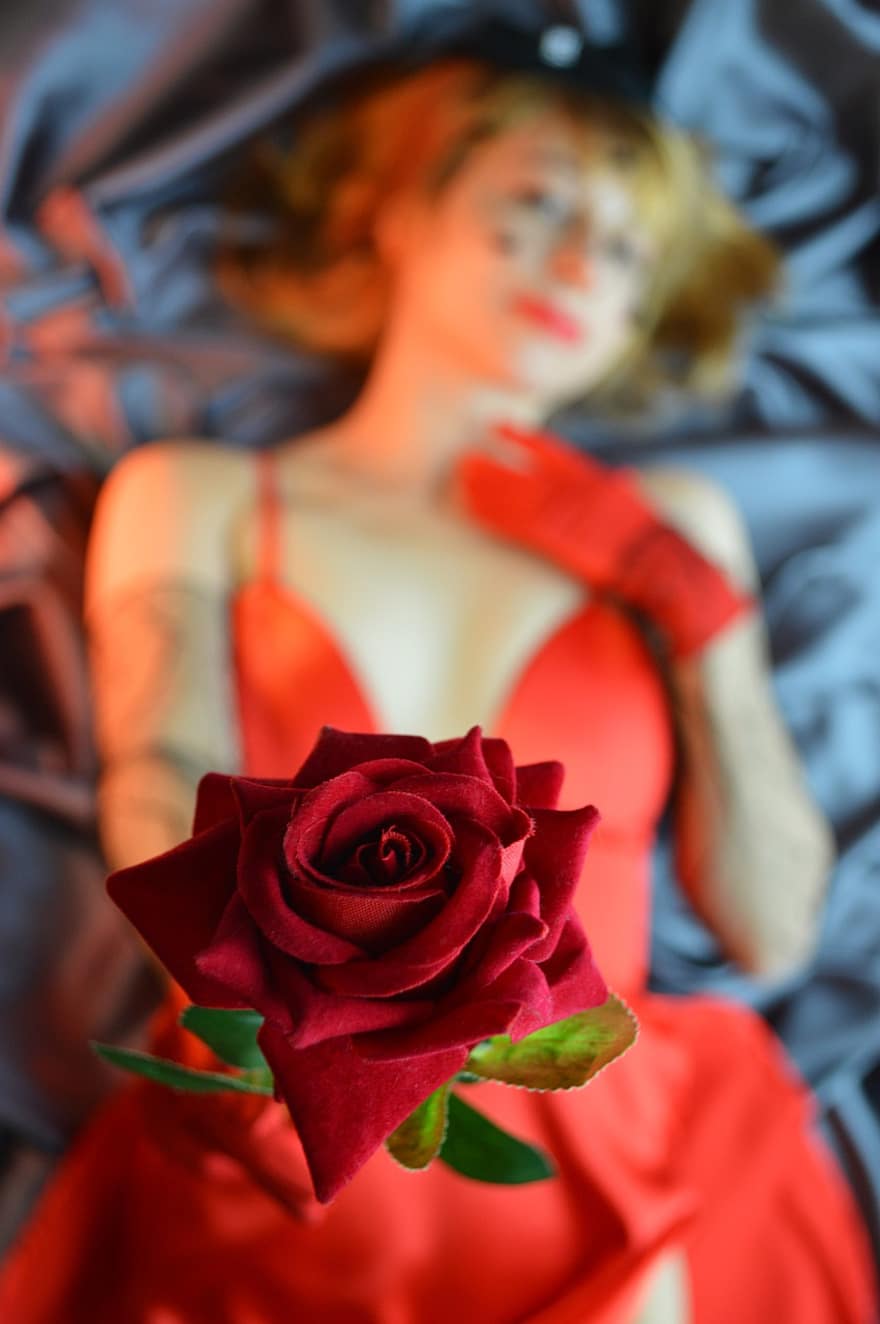 rose, blomst, kvinne, slør, hansker, kjole, glamour, stoff, femininitet, skjønnhet, ømhet