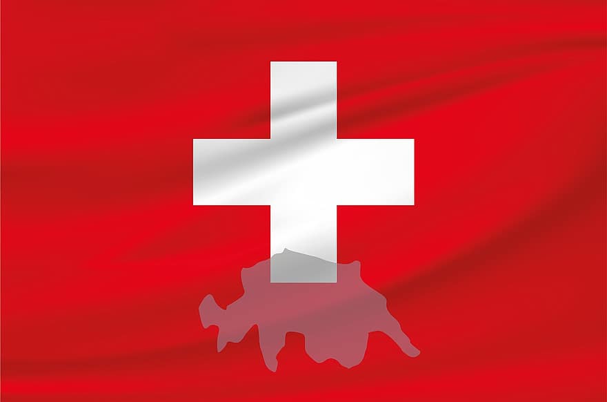 Schweiz, flag, banner, rød, hvid, kryds, kort