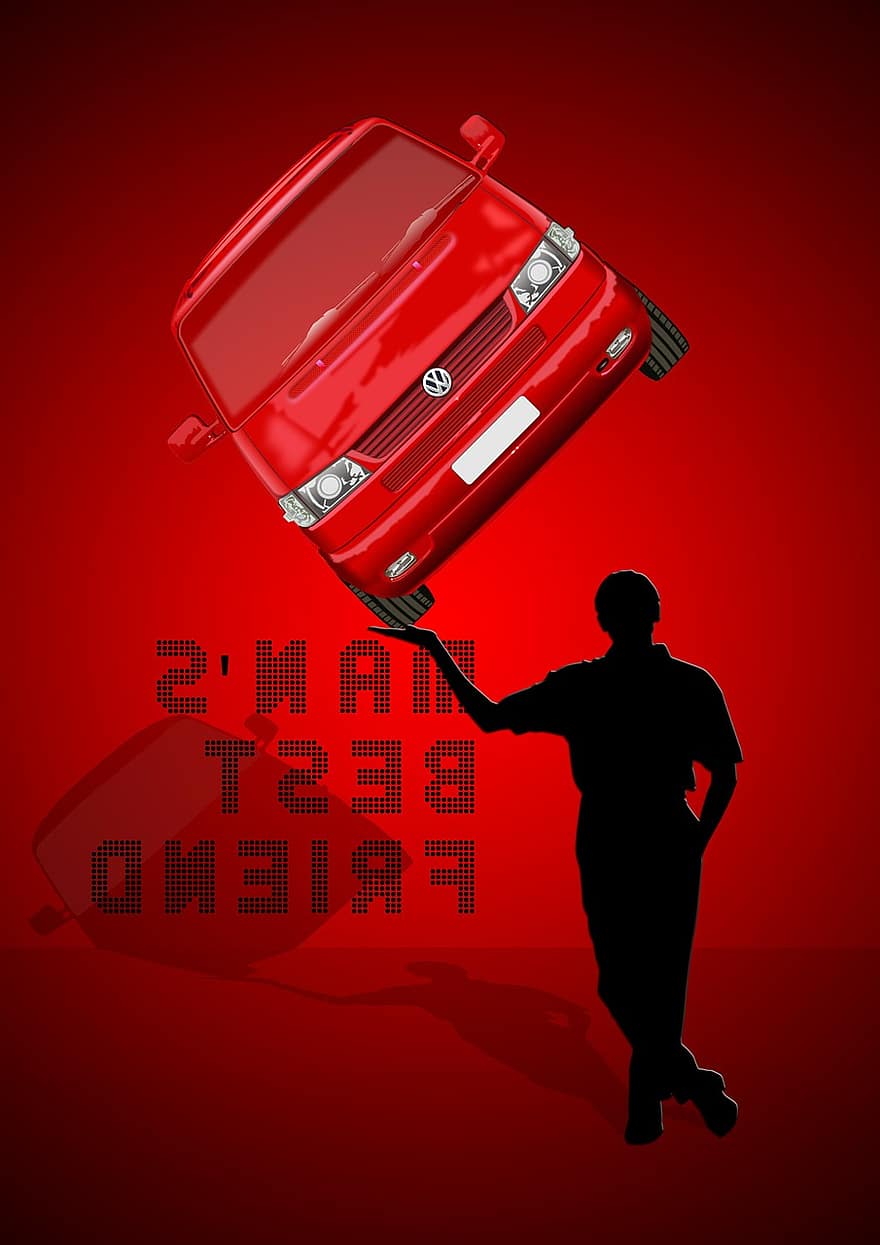 Man, Auto, Strong, Force, Silhouette, Vw, Presentation, Present, Hand, Show, Advertising