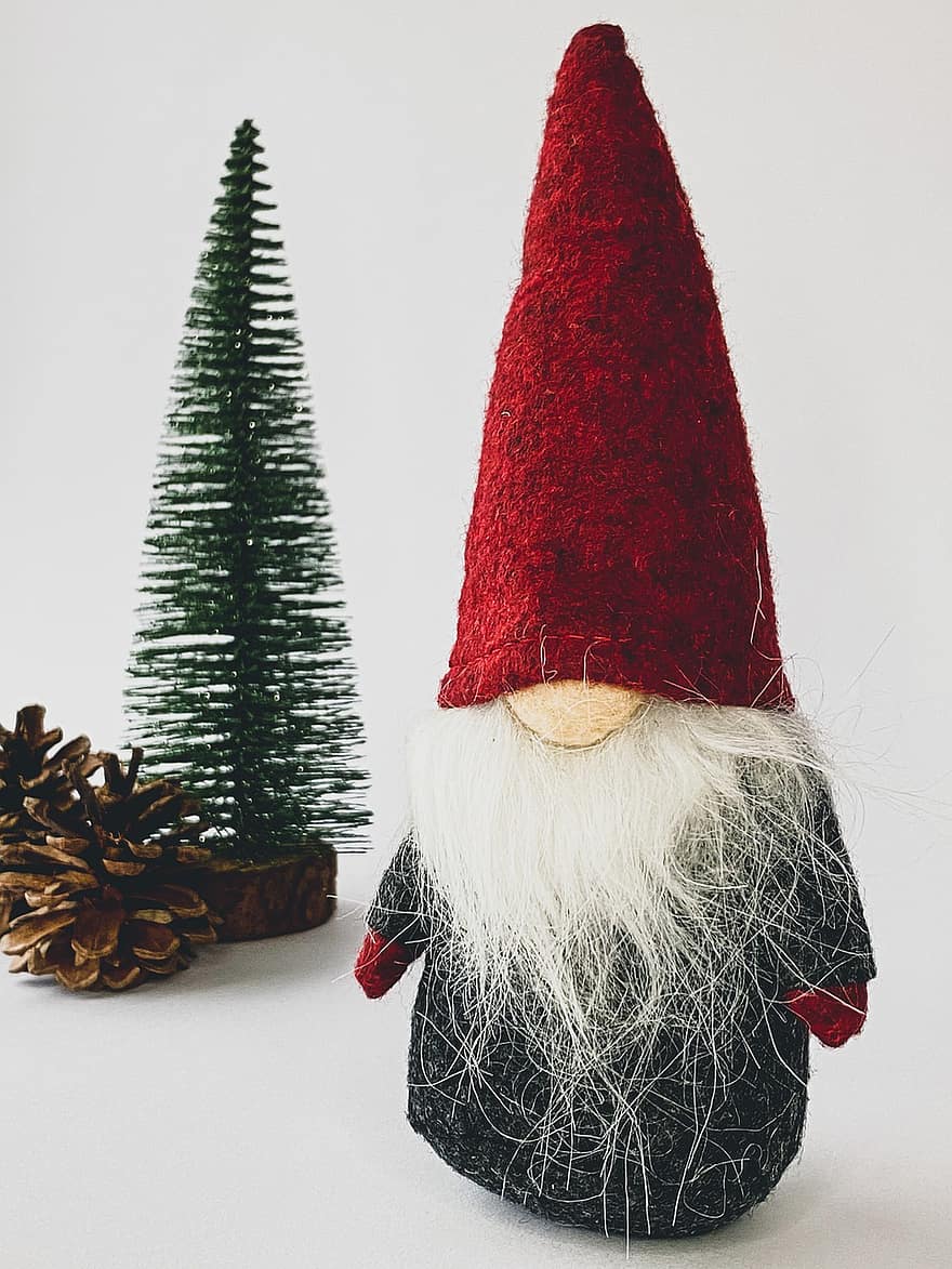 gnome, arbre, pomme de pin, Sapin de Noël, nain de noël, ornements, décorations de Noël, décorations, Noël, Contexte, fond de noël