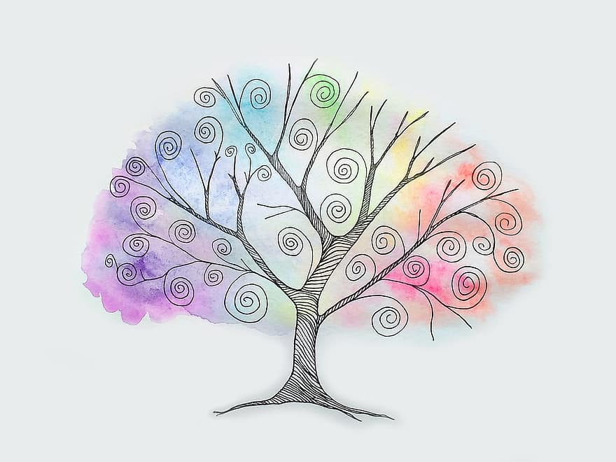 Tree, Factory, Watercolor, Trunk, Silhouette, Curls, Magic, Drawing, Artist, Fantasy, Plant