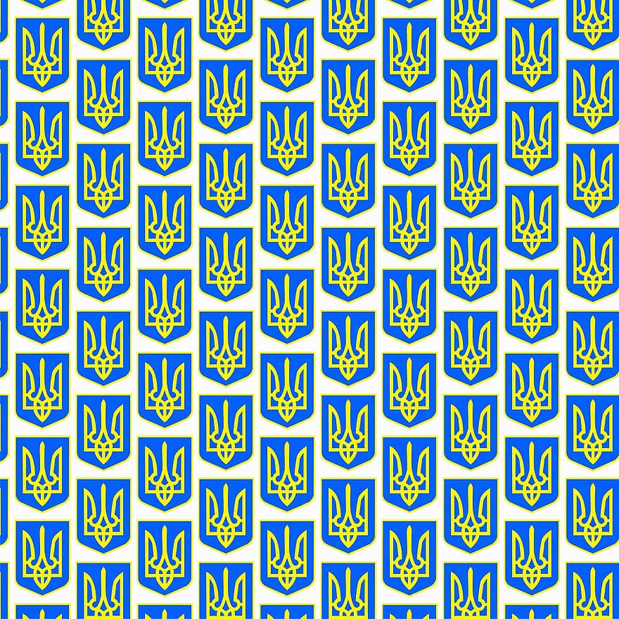 Тризуб, украински тризъбец, цифрова хартия, Символ на Украйна, Украински цветове, жълто и синьо, модел, илюстрация, вектор, украса, дизайн