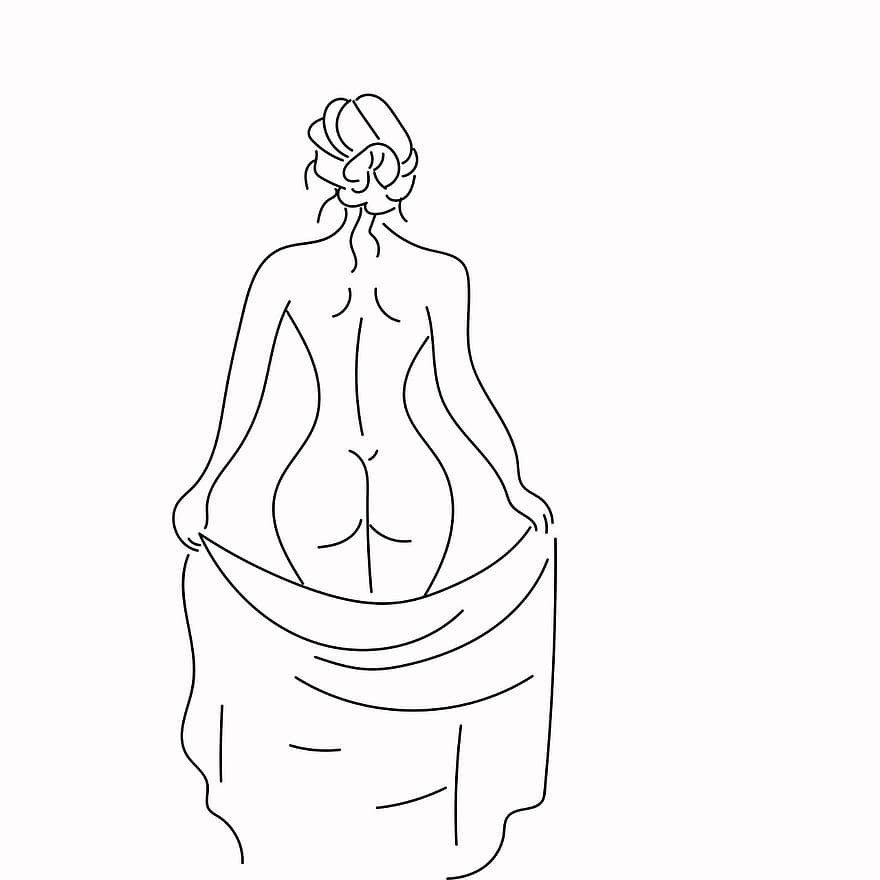 kvinna, Boho konst, kvinnlig kropp, linjekonst, naken kvinna, Naken kvinna ritning, lady, illustration, kvinnor, vektor, tecknad serie