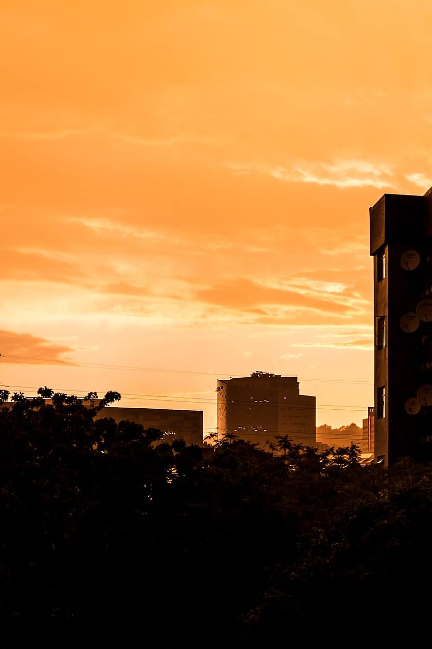 bygninger, solnedgang, Pretoria, by, Sør-Afrika, himmel