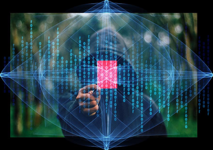 hacker, angreb, maske, internet, anonym, binær, En, en, cyber, forbrydelse, kybernetik