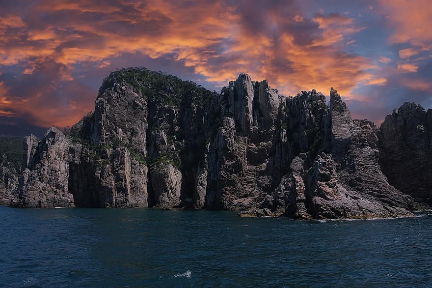 Cliff, Rocks, Ocean, Island, Sea, Nature, Korea, Travel, Candlestick Rock, Hongdo, Republic Of Korea