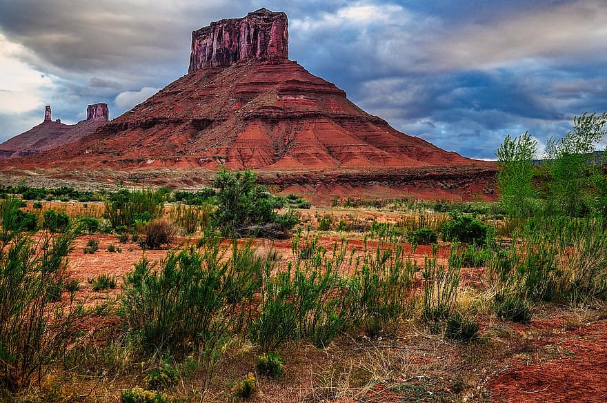 moab, Utah, butte, mesa, woestijn, salie, landschap, monument valley, zandsteen, rots, berg-