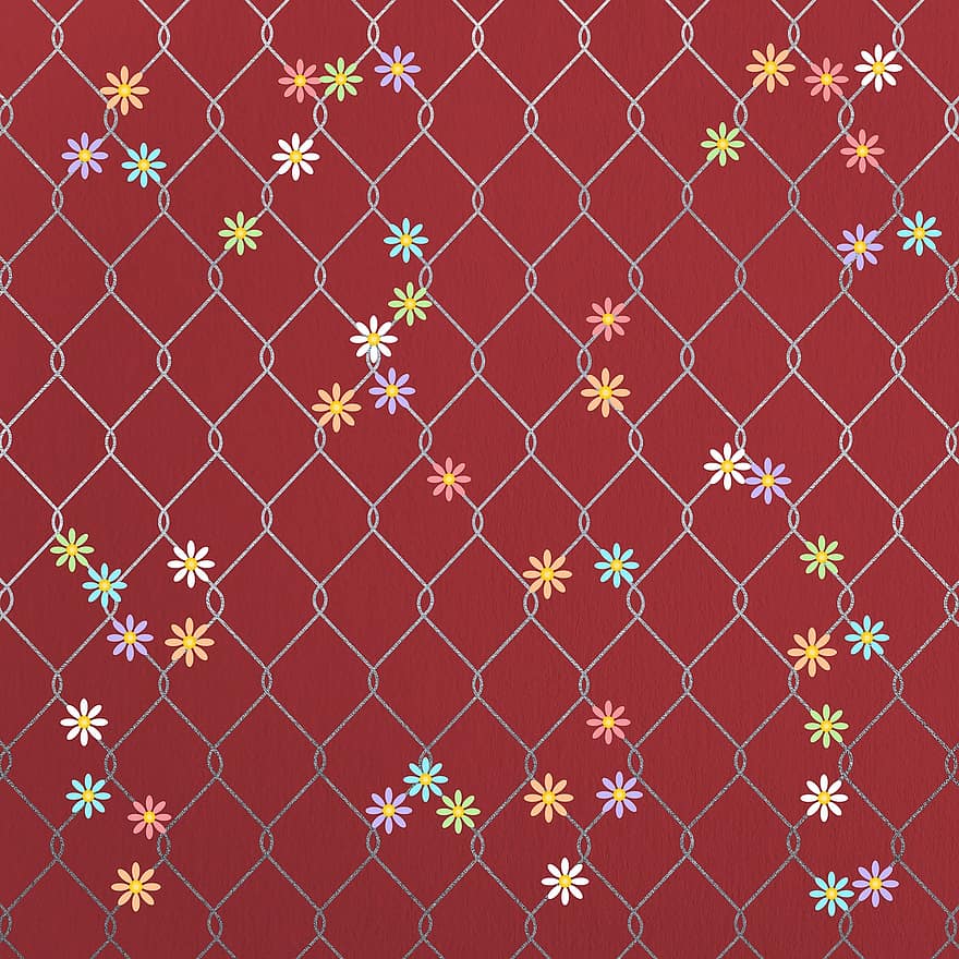 Background, Pattern, Wire Mesh, Flowers, Floral, Red