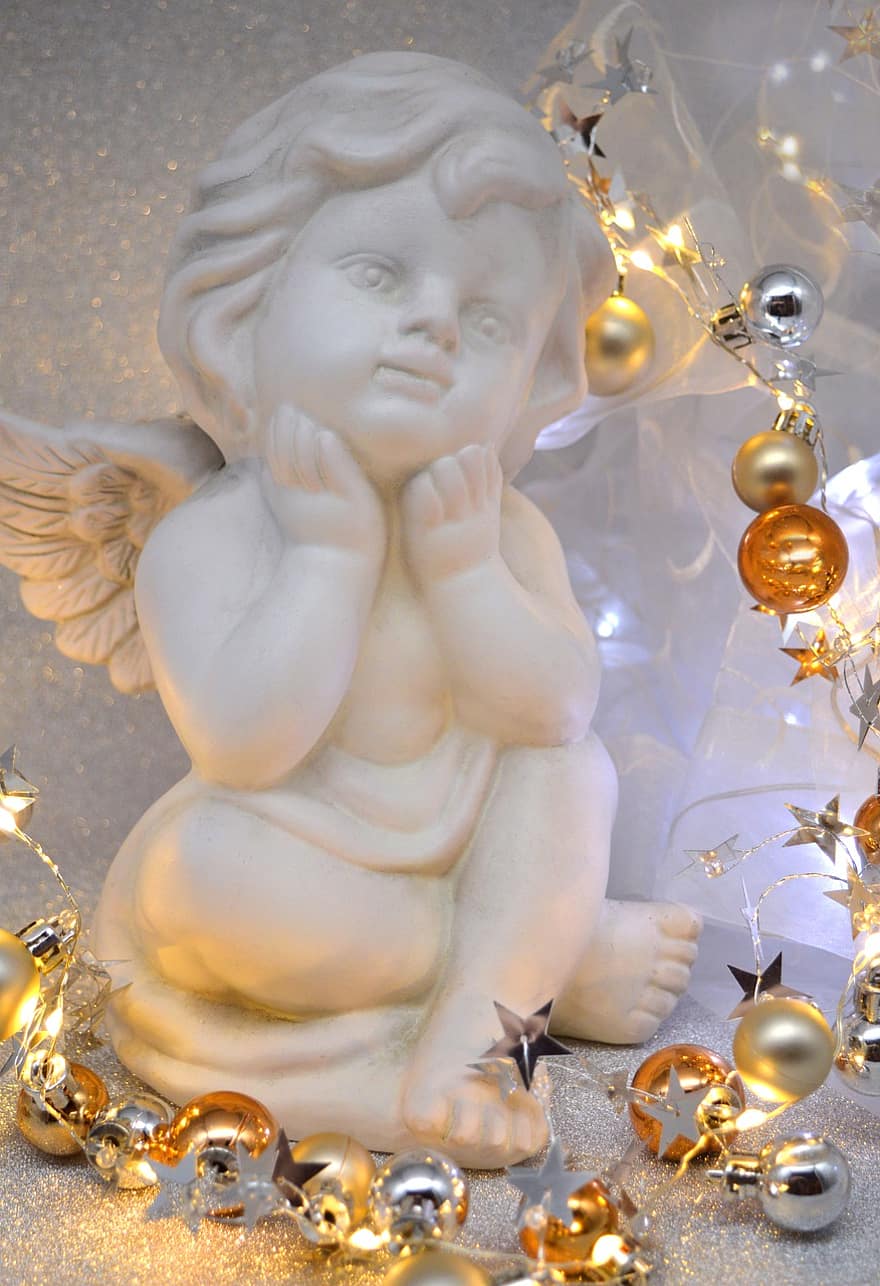 ángel, ángel de navidad, luces, motivo navideño, Navidad, Decoraciones de navidad, bolas de navidad, decoración, celebracion, invierno, cristianismo