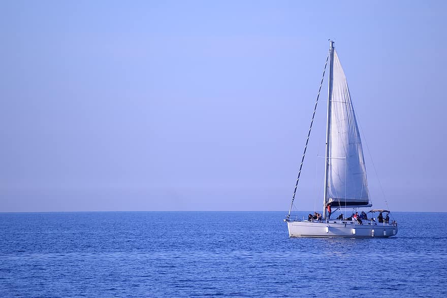 mar, vela, barco, barco a vela, horizonte, oceano, agua, cenário, mar ioniano, mar Mediterrâneo, Policoro