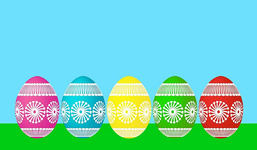 azul, celebração, colorida, decorado, decoração, Páscoa, ovo, ovos, verde, Prado, temporada