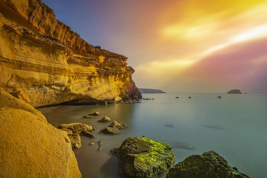 Beach, Coast, Cliff, Sea, Ocean, Nature, Landscape, Seascape, Spain, Murcia, Mazarron
