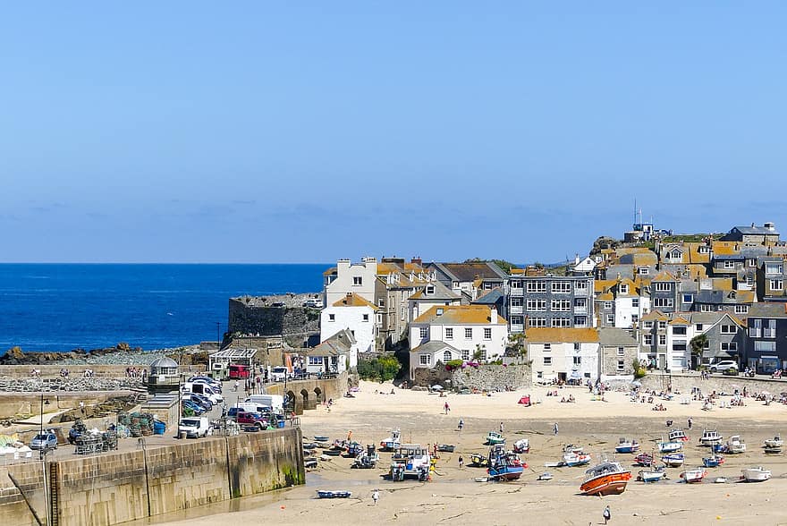 Cornwall, beachtown, Anglaterra, línia de costa, destinacions de viatge, vacances, estiu, viatjar, turisme, sorra, aigua