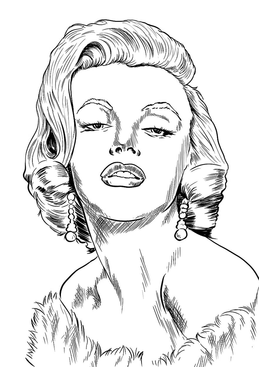 Marilyn Monroe, Sketch, Actress, Portrait, Female, Nostalgia, Movies, Cinema, Photo Art, Classic, Hollywood