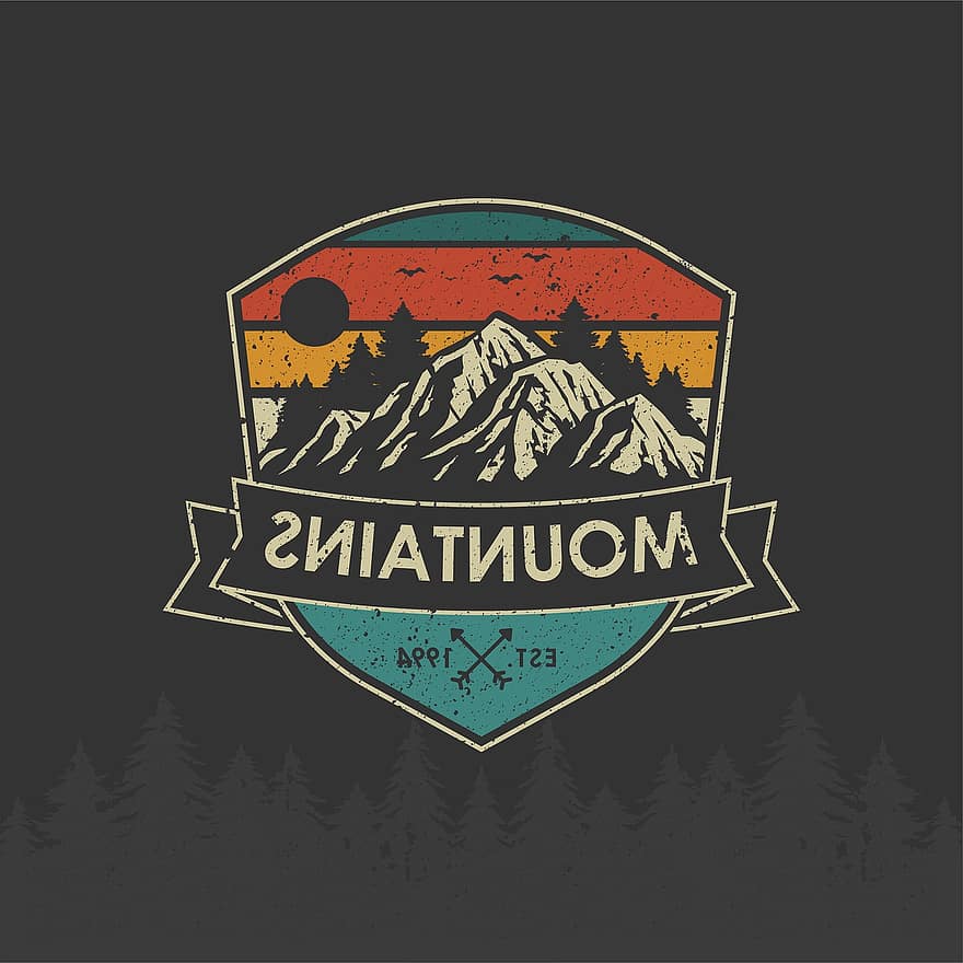 Mountains, Logo, Badge, Adventure, Nature, Landscape, Forest, Summer, Sunrise, Sunset, Outdoors