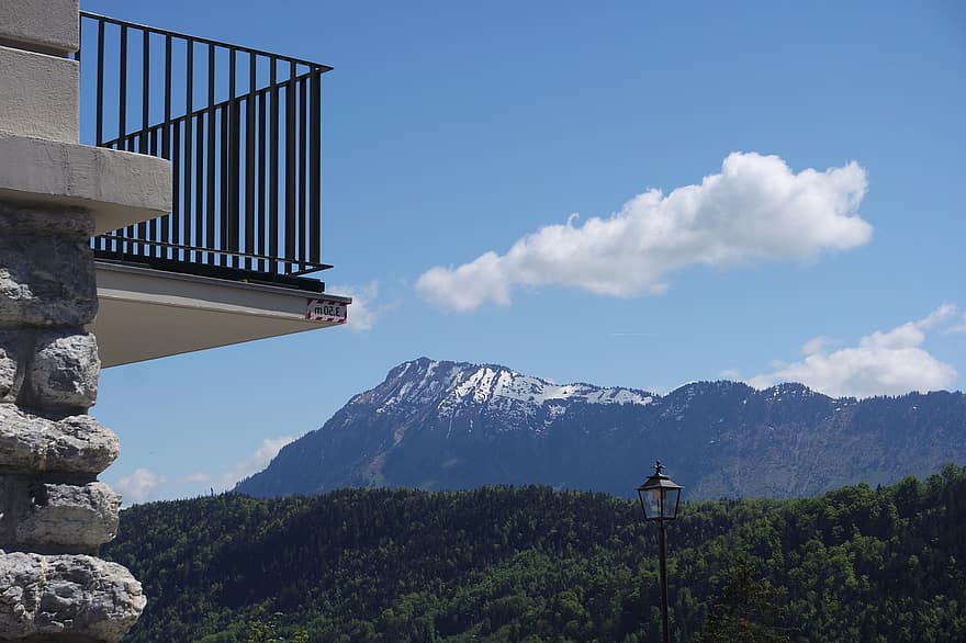 شرفة ، الجبال ، الفندق ، منتجع ، سويسرا ، وسط سويسرا