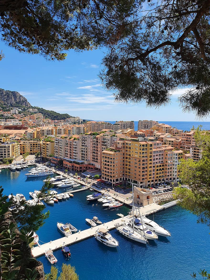 stad, kust, reizen, toerisme, gebouwen, haven, Monaco, nautisch schip, jacht, water, zomer