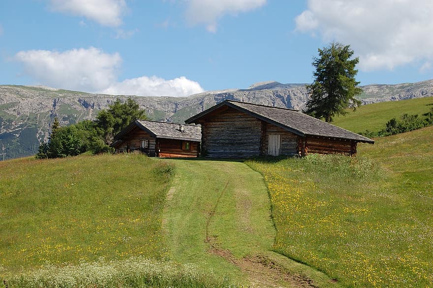 Kabine, Hütte, Alpen, Berge, Seiser Alm, Italien, Natur