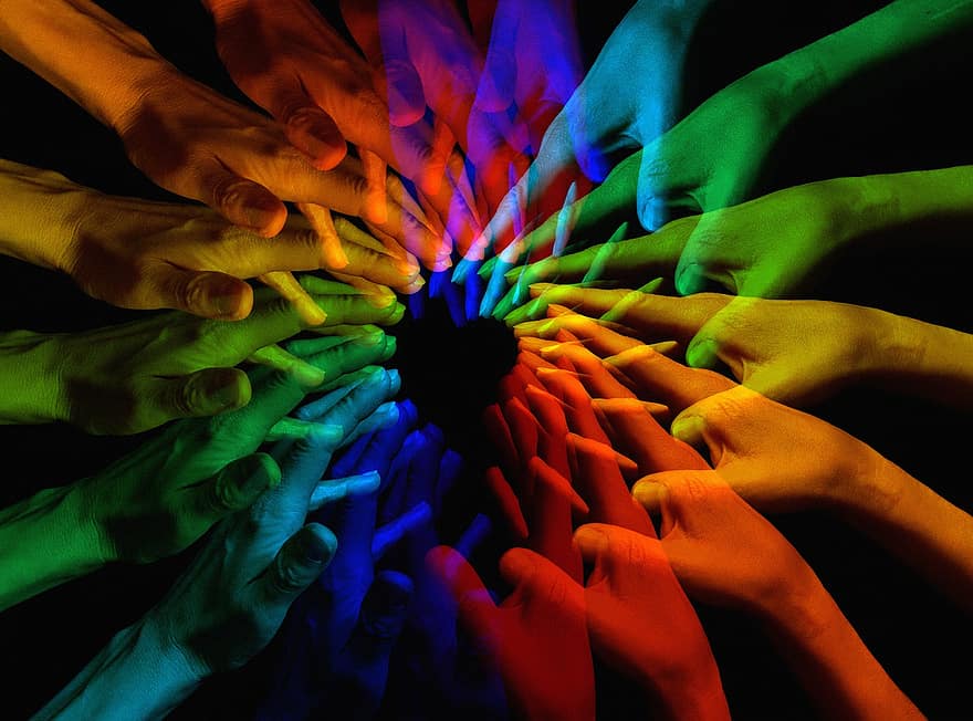 mani, Rete, mano, arcobaleno, colore, Comunità, insieme, networking, dito, toccare, contatto