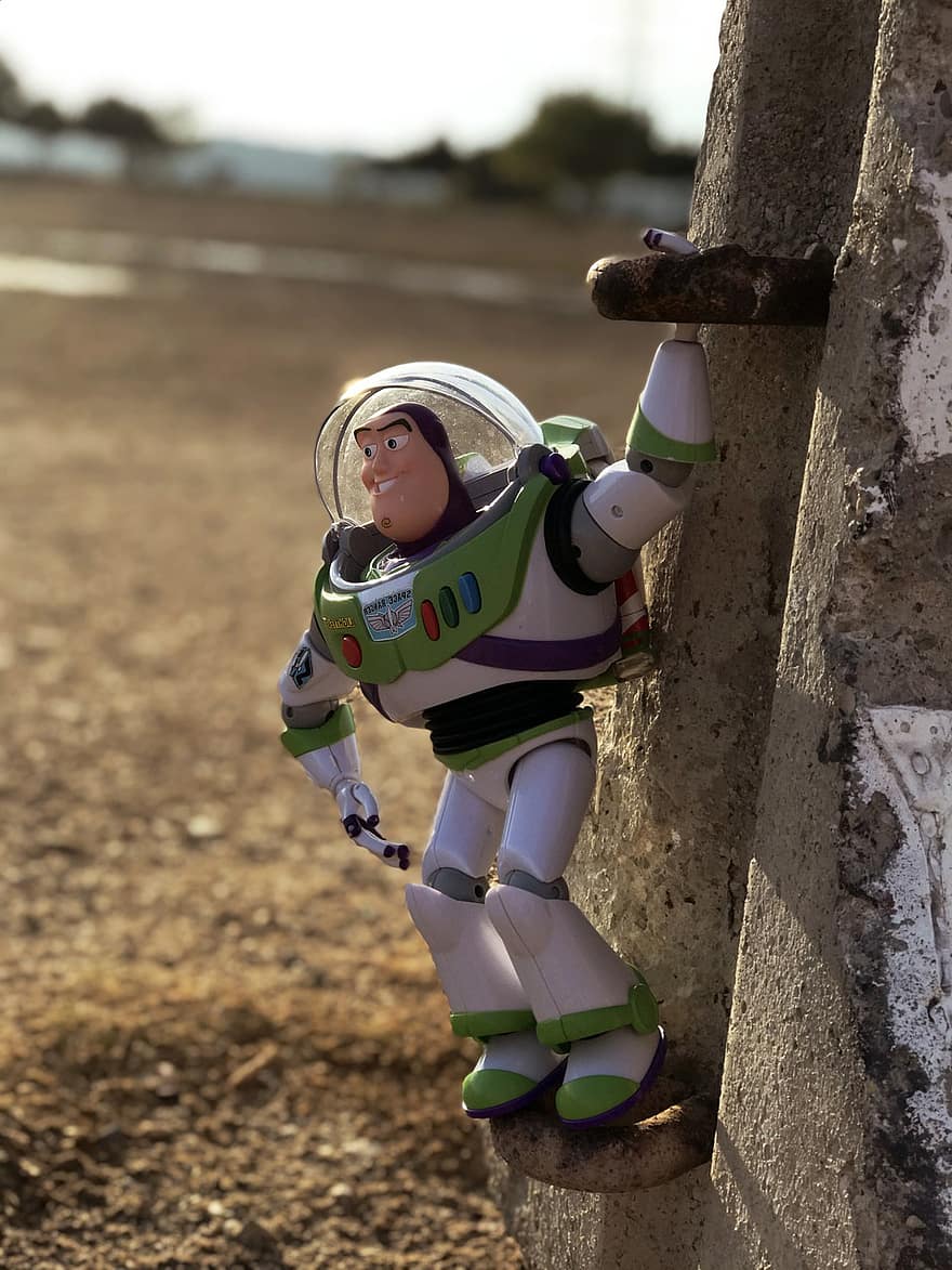 leksak, figur, karaktär, Buzz Lightyear, klättra, övning, pixar