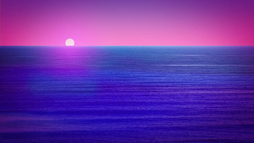hav, horisont, solnedgang, himmel, natur, soloppgang, blå, vann, skumring, sommer, bølge