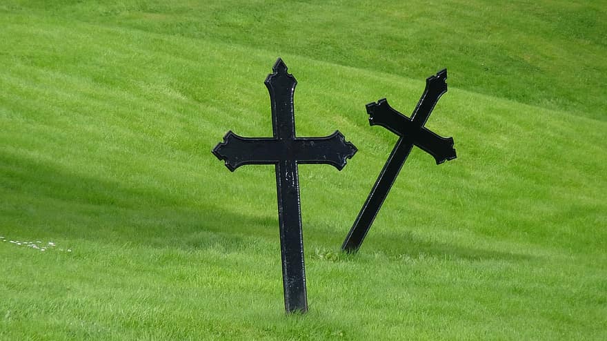 十字架、草、フィールド、牧草地、墓地、宗教、神、教会、シンボル、カトリック教徒、鉄十字