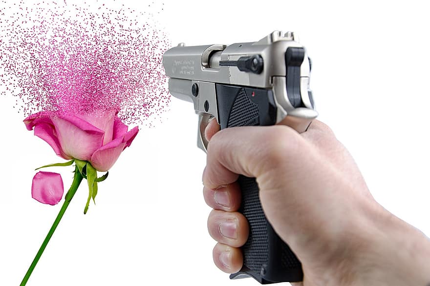 зброю, пістолет, стріляти, ефект, дисперсія, квітка, роза, рука, сплеск, дії, насильство