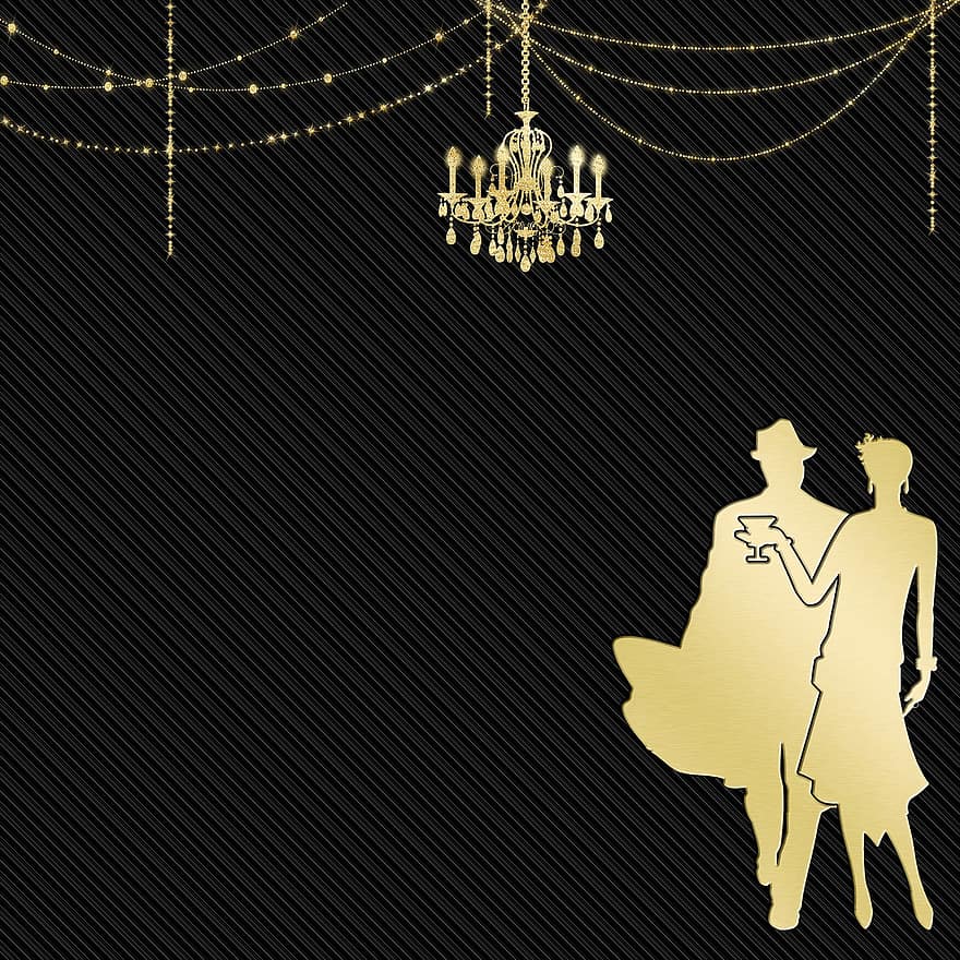 Couple, Drink, Cocktail, Chandelier, Lights, Party, Decoration, Digital Paper, Gold Foil, Gatsby, Vintage