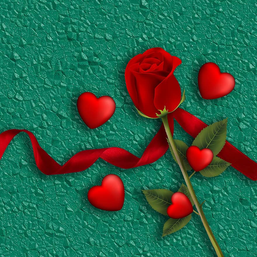 Hintergrund, Textur, rote Rose, rosa, Herz, rotes Herz, Herzen, Band, Farbe, Design, romantisch