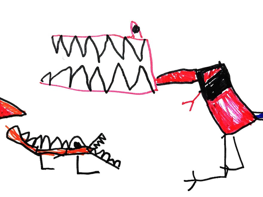 динозаври, діти ілюстрація, малюнок, тиранозавр