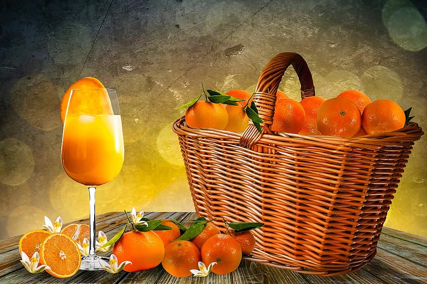 खाना, खा, पीना, संतरे का रस, रस, कांच, संतरे, नारंगी का टुकड़ा, नारंगी के फूल, खिलना, फूल का खिलना