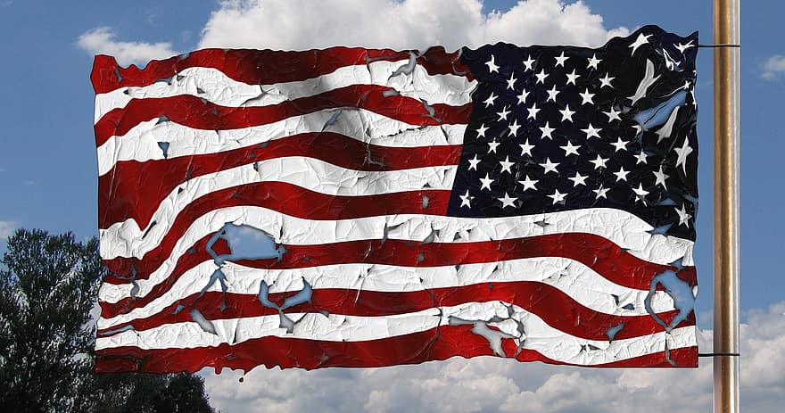 flaga, cios, wiatr, trzepotanie, postacie, USA, Ameryka, transparent, gwiazda, paski, czerwony