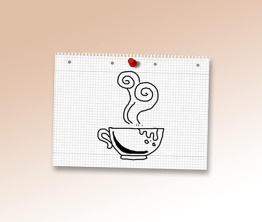 Doodle, Coffee, Tee, Cup, Paper, Diamonds, Pin