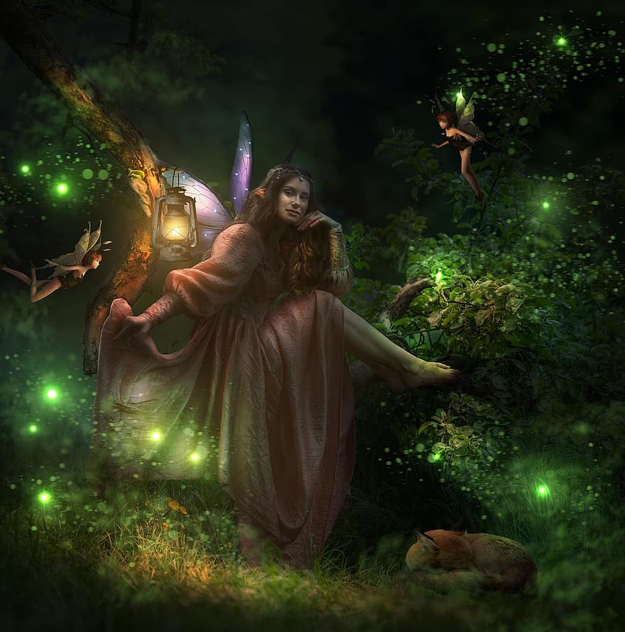 ельфи, фея, ліс, магія, казка, сюрреалістичний, мрія