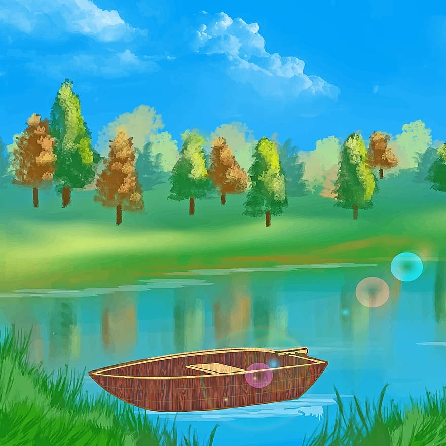 lago, panorama, barco, natureza, por do sol, agua, nascer do sol, montanhas, floresta, verão, cênico