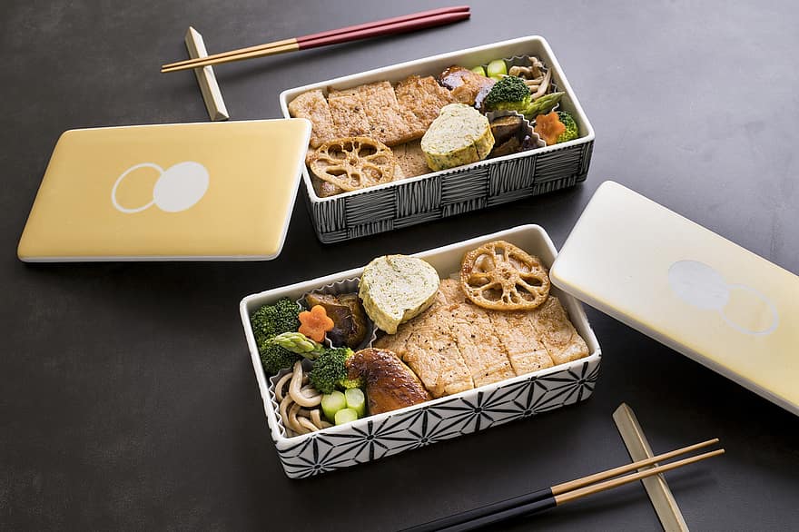 bento, caja de almuerzo, comida japonesa, cocina japonesa, palillos, comida, vegetal, gastrónomo, almuerzo, arroz, alimento básico