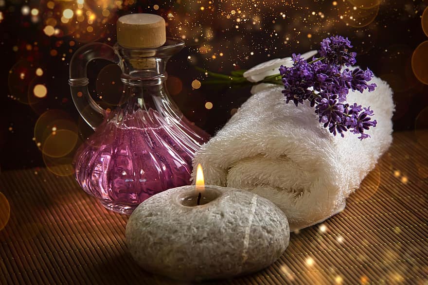 Candle, Spa, Wellness, Composition, Towel, Lavender, Massage Oil, aromatherapy, relaxation, spa treatment, luxury