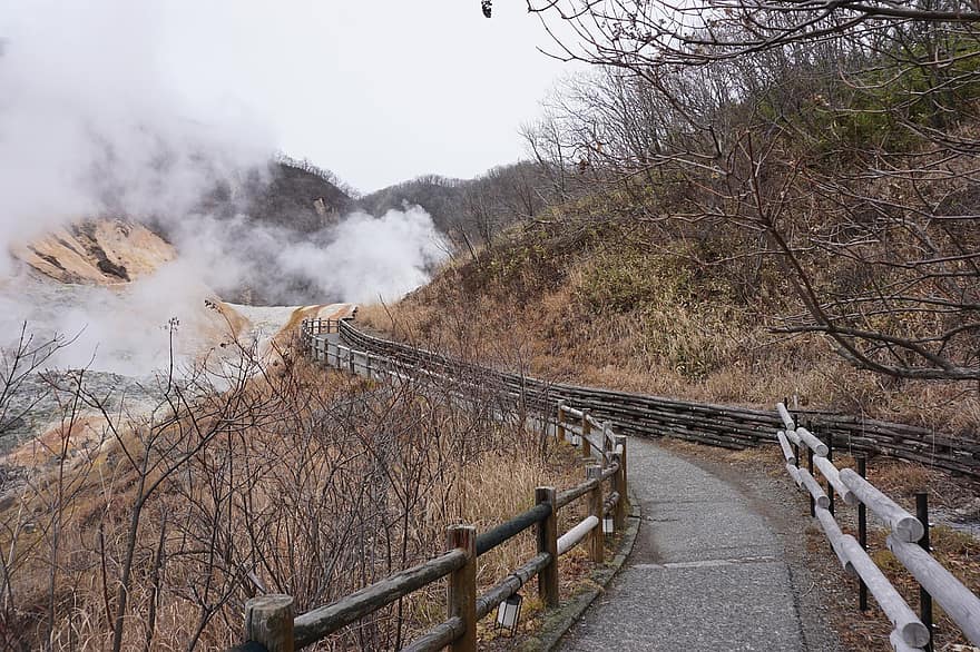 Nhật Bản, Noboribetsu, núi, Thiên nhiên, con đường, rừng, phong cảnh, cây, lối đi bộ, mùa đông, cuộc phiêu lưu