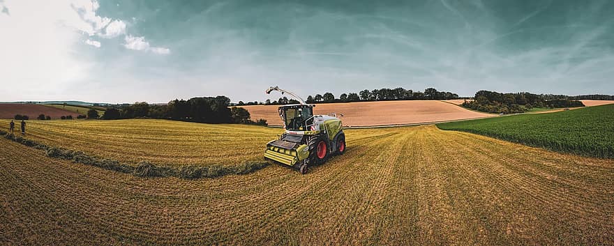 pertanian, traktor, mesin, alam, pedesaan, pemandangan pedesaan, tanah pertanian, panen, Traktor panen, musim panas, padang rumput